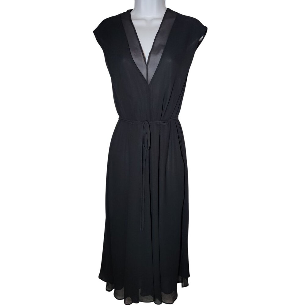 MNG Black Maxi Dress Fit And Flare Chiffon Mesh Sleeveless W Waist Tie 6 NWT